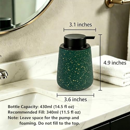Ceramic Foaming Soap Dispenser - 14.5 oz Foam Hand Soap Dispenser Bathroom, Modern Refillable Dish Wash Soap Bottle for Kitchen with Large Easy-to-Press Pump (Green) - color: Green