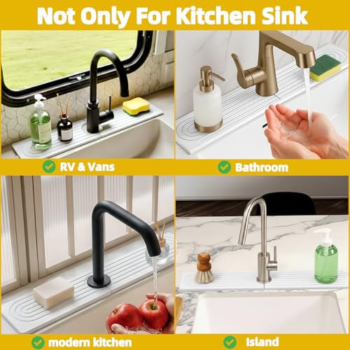Faucet Mat for Kitchen Sink,Fast-Drying Diatomite Absorbent Splash Guard Tray for Kitchen & Bathroom Sink Counter, Anti-Slip Waterproof Protector(White,23.6"x3.9")
