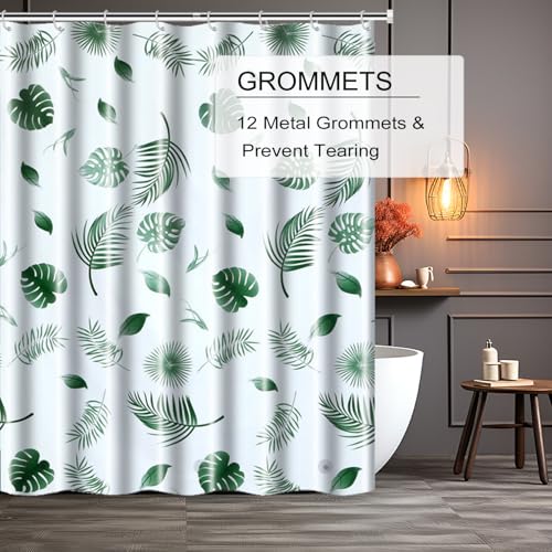 TIKABC Shower Curtain Liner, 4G PEVA Shower Liner, Plastic Waterproof Shower Curtains, with Grommet Holes and 3 Magnetic Weights(Green Leaf) - color: Green Leaf