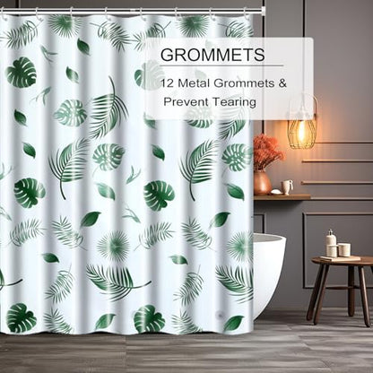 TIKABC Shower Curtain Liner, 4G PEVA Shower Liner, Plastic Waterproof Shower Curtains, with Grommet Holes and 3 Magnetic Weights(Green Leaf) - color: Green Leaf