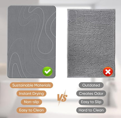 Stone Bath Mat – Diatomaceous Earth Quick Dry Bathroom Mat, Super Absorbent Non-Slip Shower Mat, Easy Clean Modern Bath Rug