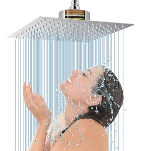 Voolan Rain Shower Head with Filtered - High Flow Bathroom Rainfall Filter Showerhead For Hard Water, Upgraded 304 Stainless Steel Construction (10"Square, Chrome) - color: Chrome, size: 10 Inch