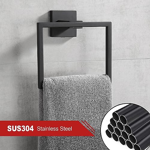 Bathroom Black Towel Ring SUS 304 Stainless Steel Square Towel Bar，Towel Rack Matte Black Towel Holder Modern Towel Hanger for Bathroom Lavatory Kitchen Wall Mount