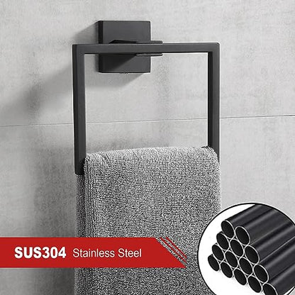 Bathroom Black Towel Ring SUS 304 Stainless Steel Square Towel Bar，Towel Rack Matte Black Towel Holder Modern Towel Hanger for Bathroom Lavatory Kitchen Wall Mount