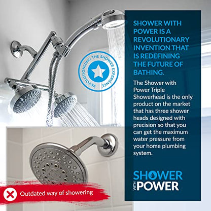 High Pressure Double Shower Heads with Handheld Spray. Adjustable Ball Joint and Detachable Head with Pressure Control Valves for an Enjoyable Spa Bathing Experience.