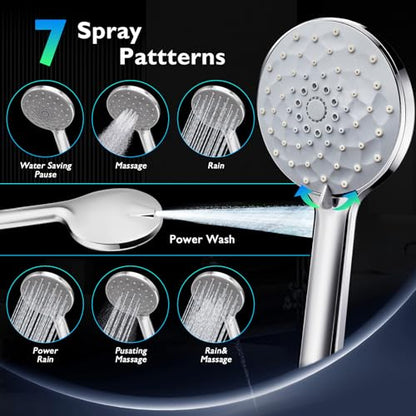 8" LED Rain Shower Head with 11" Extension Arm and 7 Spray Handheld | High-Pressure Dual Rain Shower Head Combo, Rainfall LED Shower Head Water Temperature Controlled Color Changing,Chrome - color: Chrome, size: 8'' LED Combo Showerhead Set