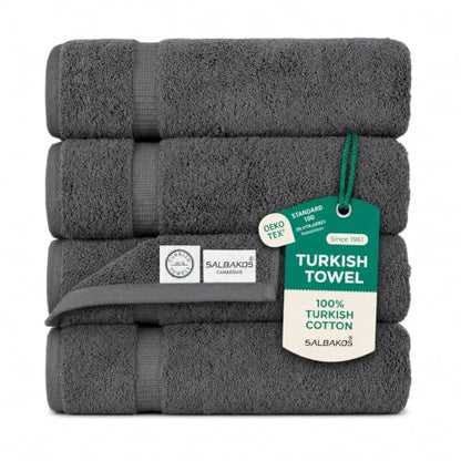 SALBAKOS 4-Piece 100% Turkish Cotton Bath Towels, 27x54 inch, Gray | Standard Size, 630 Gsm Thick Super Soft Highly Absorbent Quick-Dry Bathroom Towel, Premium Hotel & Spa Quality Made in Turkey - color: Gray, size: 4 Bath Towels