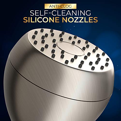 High Pressure Shower Head - Brushed Nickel - Powerful Deluxe Bathroom Showerhead with Strong Spray Stream and Small Silicone Nozzles - Universal Fit Works with High and Low Water Flow Showers-2.5 GPM - color: Brush Nickel, size: 2.5 GPM