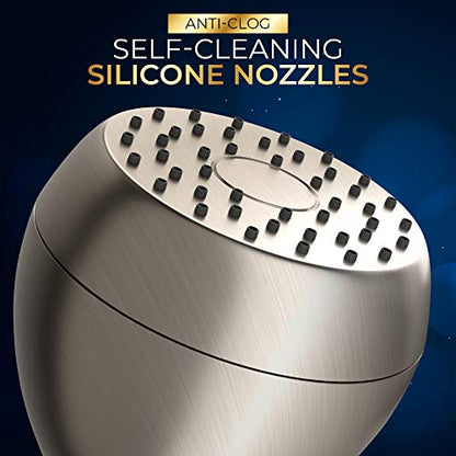 High Pressure Shower Head - Brushed Nickel - Powerful Deluxe Bathroom Showerhead with Strong Spray Stream and Small Silicone Nozzles - Universal Fit Works with High and Low Water Flow Showers-2.5 GPM - color: Brush Nickel, size: 2.5 GPM