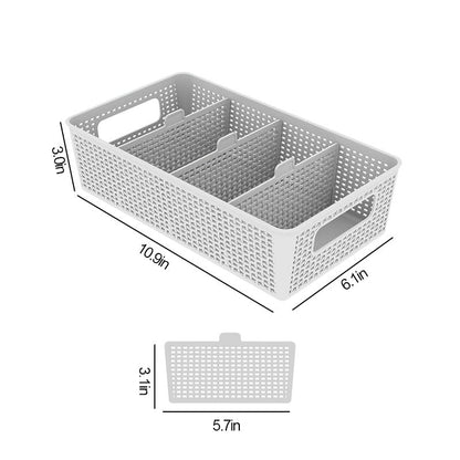 3 Compartment Stackable Bin with Adjustable Dividers, Stackable Storage Bin & Compartment Tray for Kitchen, Bathroom Vanity, Office Desk Supplies, and Bedroom Accessories (White)