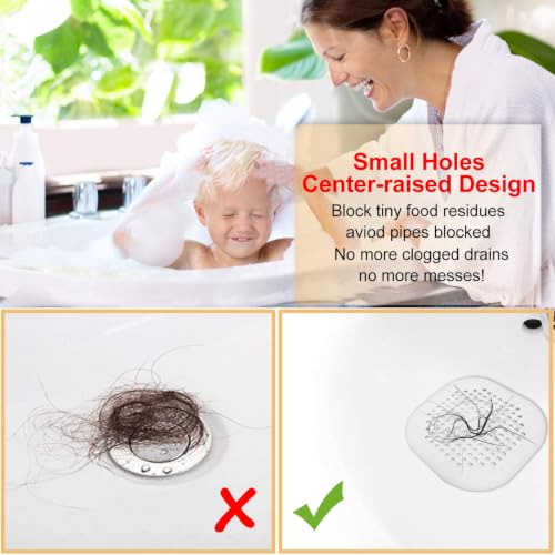 Hair Drain Catcher,Square Drain Cover for Shower Silicone Hair Stopper with Suction Cup,Easy to Install Suit for Bathroom,Bathtub,Kitchen 2 Pack (Grey White) | Drainer Cover Silicone Hair Stopper with Suction Cups,Protector Accessories,Easy to Install Sui