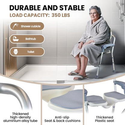 Medwarm Folding Shower Chair, U Shape Shower Chair with 5-Level Adjustable, Non-Slip Feet for Private Washing, Elderly, Disabled, Seniors & Pregnant, Heavy Duty Shower Chair
