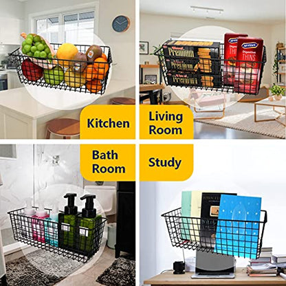 Joben Oligey 3 Set [Extra Large] Hanging Wall Baskets ,Wire Basket For Storage Pantry, Farmhouse Food Storage Kitchen Pantry Laundry Closet Garage RV ,Black - size: Black - Extra Large