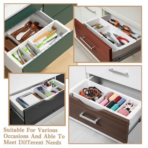 2Pcs Expandable Sliding Drawer Tray with Adjustable Dividers | Plastic Deep Desk Drawer Dividers Organizers Expandable 11.4 to 18.1 Inches For Utensils Office Bathroom Bedroom Kitchen