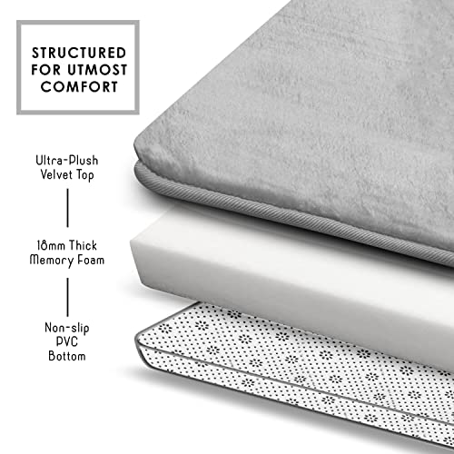 Clara Clark 3 Piece Bathroom Rugs Bath Mat Set, Velvet Memory Foam Bath Mats for Bathroom - Non-Slip, PVC Backing Bath Rugs, Washable - Dries Quickly, Silver - color: Silver