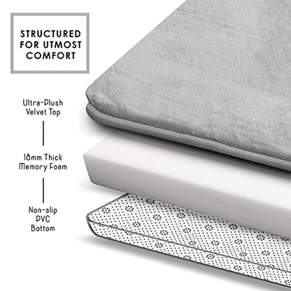 Clara Clark 3 Piece Bathroom Rugs Bath Mat Set, Velvet Memory Foam Bath Mats for Bathroom - Non-Slip, PVC Backing Bath Rugs, Washable - Dries Quickly, Silver - color: Silver