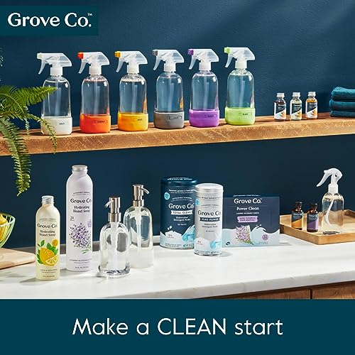 Grove Co. Foaming Soap Dispenser Set, 2 x 12oz Glass Bottles, Reusable | Pair with our Foaming Soap Refills; Stainless Steel Pump; No plastic waste; Reusable dispenser; Refill format - color: Clear, size: 24 Ounce ( Pack of 2)