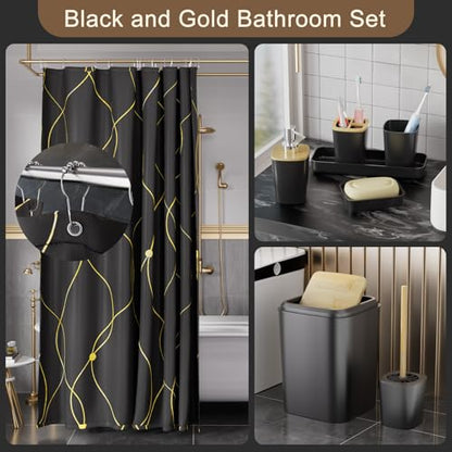 XLHOMO Black and Gold Bathroom Accessories Set - 24PCS with Shower Curtain, Rugs, and Waterproof Curtain Set - size: Bath Set+Shower Curtain+Bath Rugs, style: Black5