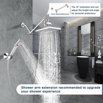 BRIGHT SHOWERS Rain Shower Head with Handheld Spray, 8 Inch High Pressure Rainfall Shower Head Combo with 60” Hose, Adjustable Dual Square Showerhead with 3-Way Diverter, Wall Bracket, Chrome - color: Chrome, style: Dual Shower Head