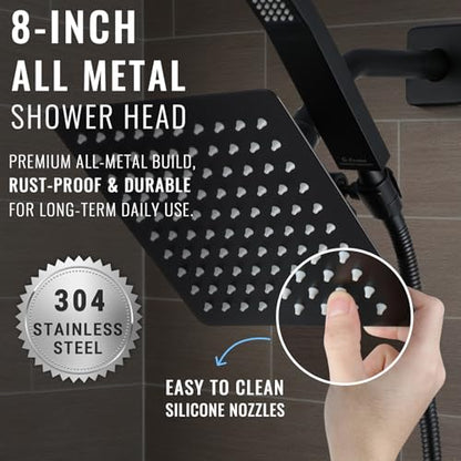 G-Promise Rain Shower Head and Handle Set for Modern Bathroom Upgrade | All Metal, Built to Last, Including the Required Accessories, Modern Upgrade, Extra Flexible Long Lose - color: Matte Black