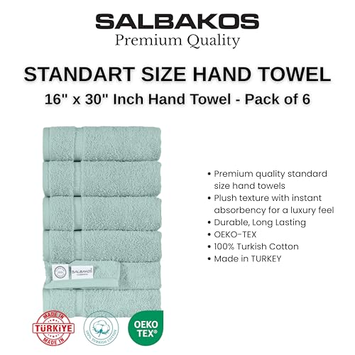 SALBAKOS 6-Piece 100% Turkish Cotton Hand Towels, 16x30 inch, Seafoam Green | Large Size Thick Super Soft Highly Absorbent, Versatile Hair Face & Hand Drying Towel, Premium Hotel Quality Made in Turkey - color: Seafoam Green, size: 6 Hand Towels