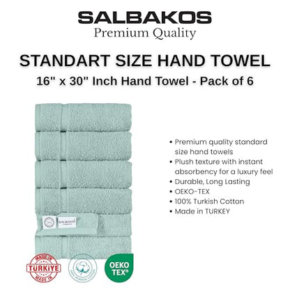 SALBAKOS 6-Piece 100% Turkish Cotton Hand Towels, 16x30 inch, Seafoam Green | Large Size Thick Super Soft Highly Absorbent, Versatile Hair Face & Hand Drying Towel, Premium Hotel Quality Made in Turkey - color: Seafoam Green, size: 6 Hand Towels