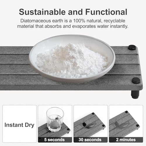 Drying Stone Tray, 11" x 4.3" Instant Dry Sink for Bathroom & Kitchen Counter, Water Absorbing Stone Tray for Sink, Diatomite Absorbent Coasters, Dish Soap Dispenser Sponge Holder