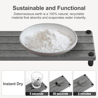 Drying Stone Tray, 11" x 4.3" Instant Dry Sink for Bathroom & Kitchen Counter, Water Absorbing Stone Tray for Sink, Diatomite Absorbent Coasters, Dish Soap Dispenser Sponge Holder
