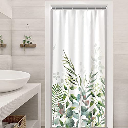 AWERT Stall Shower Curtain Plants for Bathroom,Waterproof Quick-Drying Green Leaves Stall Size Shower Curtain Set with Hooks 36x72 Inch - color: Green and Magenta, size: 36"W x 72"L (Pack of 1)