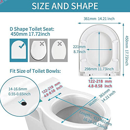 Toilet Seat D Shape Soft Close Quick Release Easy Clean Toilet Seat Replacement with Non-Slip Bumpers for Bathroom White