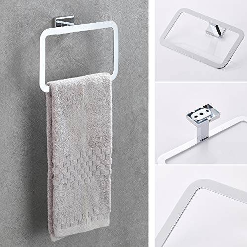 4 Piece Bathroom Hardware Accessories Set,Chrome Stainless Steel Towel Bar Sets Wall Mounted - Includes 16" Towel Bar, Square Towel Ring, Toilet Paper Holder, Robe Towel Hook - color: Chrome, size: 16 inches