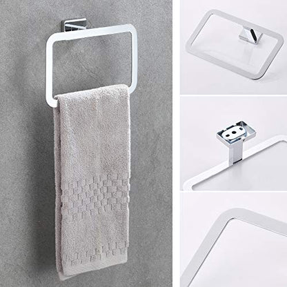 4 Piece Bathroom Hardware Accessories Set,Chrome Stainless Steel Towel Bar Sets Wall Mounted - Includes 16" Towel Bar, Square Towel Ring, Toilet Paper Holder, Robe Towel Hook - color: Chrome, size: 16 inches