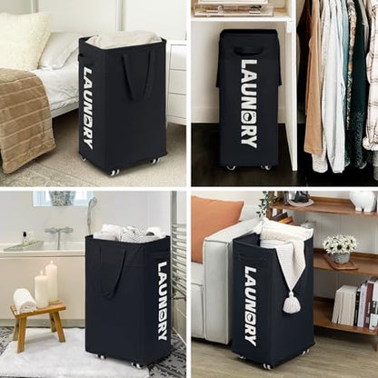 Goodpick 2-Pack Dirty Clothes Hamper with Wash Bag, Rolling Hamper,75L | Black Laundry Hamper with Wheels, Large Laundry Basket with Handles for Dorm Laundry Room, Rolling Laundry Basket - color: Black 2-Pack