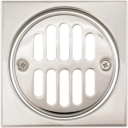 Westbrass R313-05 Square Brass Shower Tile with Round Strainer Grid Drain Cover and Crown Ring, Polished Nickel - color: Polished Nickel, size: 1-Pack