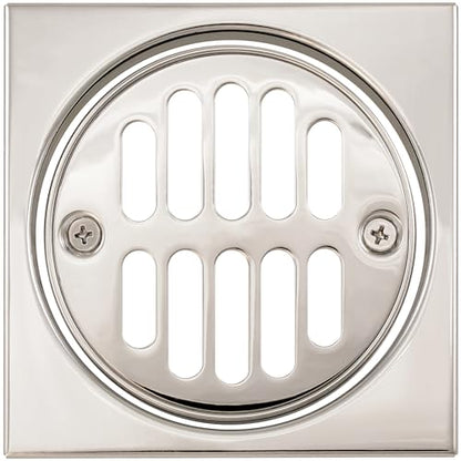 Westbrass R313-05 Square Brass Shower Tile with Round Strainer Grid Drain Cover and Crown Ring, Polished Nickel - color: Polished Nickel, size: 1-Pack