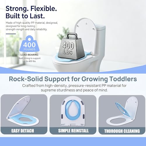 Toddler Toilet Seat with Built-In BlueChild Seat Soft Close D Shape | Remove the seat in seconds for effortless cleaning around hidden hinge areas Crack-resistant and fade-resistant - size: 18Blue