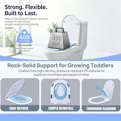 Toddler Toilet Seat with Built-In BlueChild Seat Soft Close D Shape | Remove the seat in seconds for effortless cleaning around hidden hinge areas Crack-resistant and fade-resistant - size: 18Blue