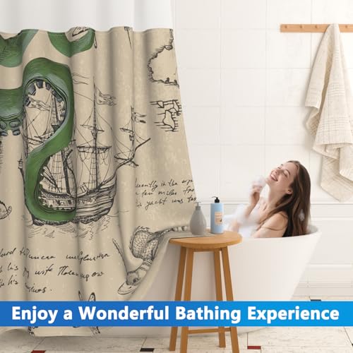 Nautical Theme Shower Curtains for Bathroom, No Hook Giant Octopus Shower Curtain with Mesh Top Window and Snap in Liner, 71x74 Inch Double-layer Waterproof Fabric Shower Curtain with Weighted Bottom - color: Octopus