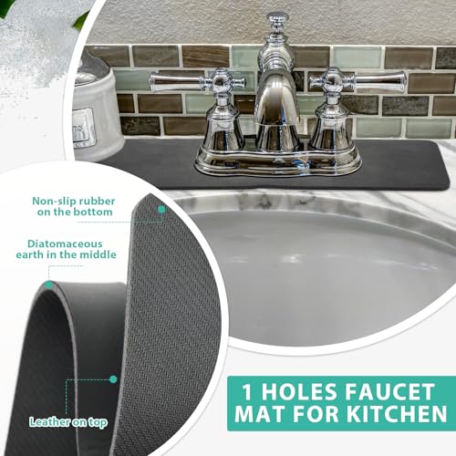 Tioncy 2 Pcs Faucet Mat Sink Splash Guard Oval-hole Oval Splash Pad for Kitchen Sink Oval Base Diatomite Faucet Mat for Bathroom Absorbent Mat Splatter Screens(Dark Gray, Black) - color: Dark Gray, Black