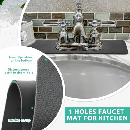 Tioncy 2 Pcs Faucet Mat Sink Splash Guard Oval-hole Oval Splash Pad for Kitchen Sink Oval Base Diatomite Faucet Mat for Bathroom Absorbent Mat Splatter Screens(Dark Gray, Black) - color: Dark Gray, Black