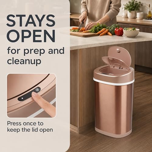 Motion Sensor Trash Can, 15L Touchless Automatic Garbage Can with Lid, Stainless Steel for Kitchen, Bathroom, Office, Quiet Soft-Close, Long Battery Life, Champagne Gold - color: Champagne gold