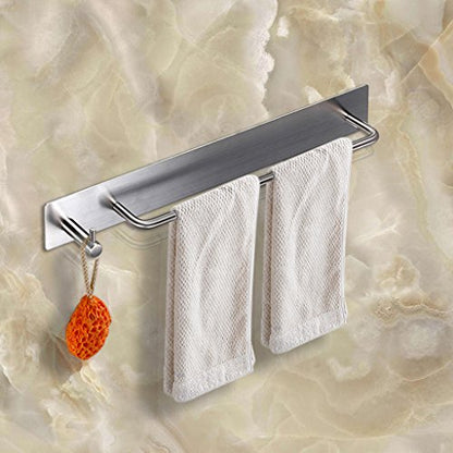 Sumnacon Towel Bar Rack with Hook, 13.38 Inch 3M Self Adhesive Stainless Steel Towel Holder Organizer for Bathroom Kitchen Bedroom, Brushed Finish (Towel Rack with Hook)