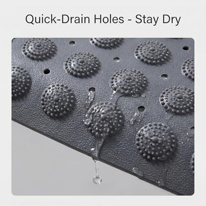 Double-Sided Anti-Slip Bath Tub Mat with Suction Cups and Drain Holes, Textured Surface, Bathtub Rug for Safety and Relaxation, 31.5" x 16" Grey
