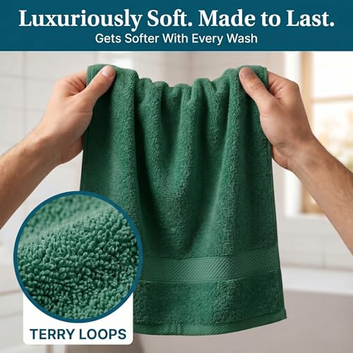 Sofea Hand Towels 6 Pack (16 x 28 Inches) 100% Cotton Bathroom Towels, Soft Absorbent Quick Dry Hand Towels for Bathroom Kitchen - color: Forest Green