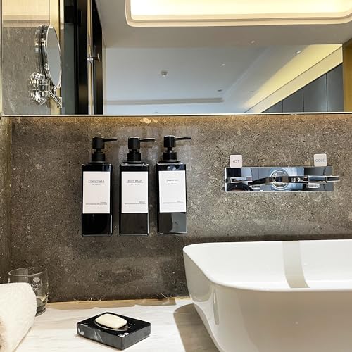 Shampoo Dispenser for Shower Wall, Shampoo and Conditioner Dispenser with 16 Waterproof Labels, No Drill Shower Soap Dispenser Bathroom, Shower Soap Dispenser Wall Mounted 3 Chamber, 17oz,Black | Shampoo Dispenser for Shower Wall, Shower Soap Dispenser Wa