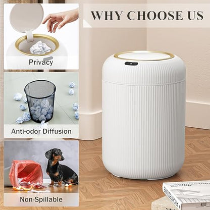 Automatic Motion Sensor Bathroom Trash Can with Lid,White and Gold | 3 Gallon Touchless Trash Bin,Auto Plastic Electric Garbage Cans Small White waste basket for Office, rv, Bedroom, Living Room - color: White