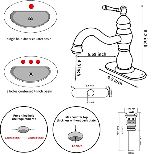 Antique Brass Bathroom Faucet GGStudy 360° Swivel Bathroom Vanity Faucet Single Handle One Hole Bathroom Sink Faucet Basin Matching Pop Up Drain with Overflow - color: Antique Brass, size: Short