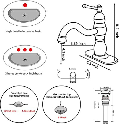 Antique Brass Bathroom Faucet GGStudy 360° Swivel Bathroom Vanity Faucet Single Handle One Hole Bathroom Sink Faucet Basin Matching Pop Up Drain with Overflow - color: Antique Brass, size: Short