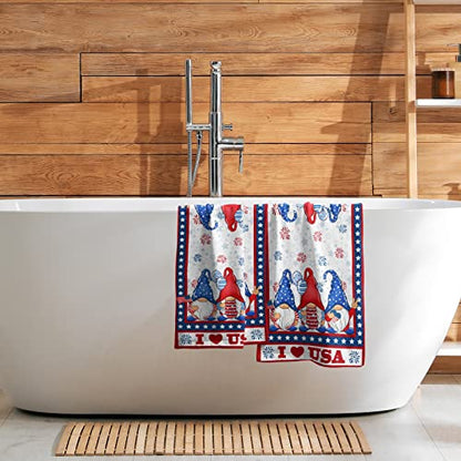 Giwawa American Flag Hand Towels Set of 2 Patriotic Gnome Soft Guest Face Towel Bathroom Holiday Decorations Thin Kitchen Tea Dish Towels - color: American Gnome