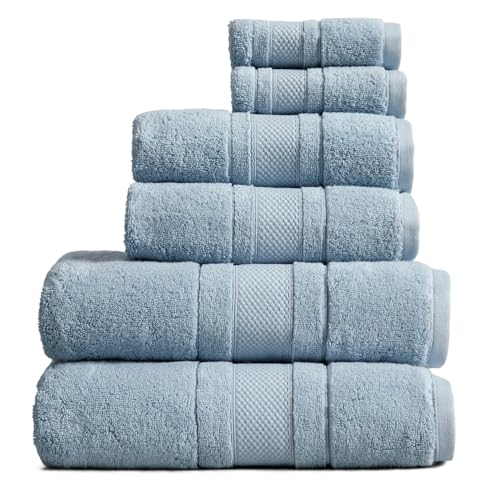 Luxury 100% Cotton Bath Towels Set | 6-Piece Set | Blue Fog | 700 GSM | Premium Bath Towels | Ultra Soft Thick Plush & Highly Absorbent | Luxury Hotel & Spa Bathroom Towels - color: Blue Fog, size: 6 Piece Set